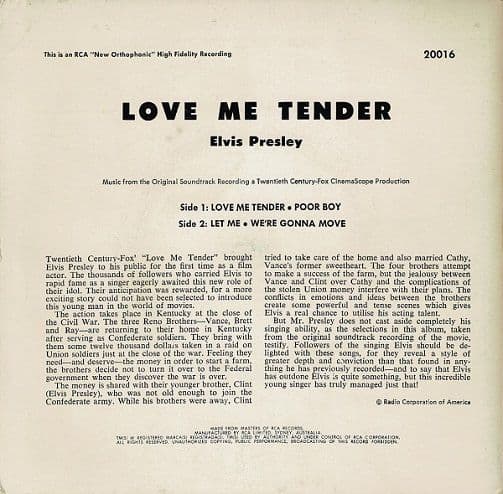 ELVIS PRESLEY Love Me Tender EP Vinyl Record 7 Inch Australian RCA Victor